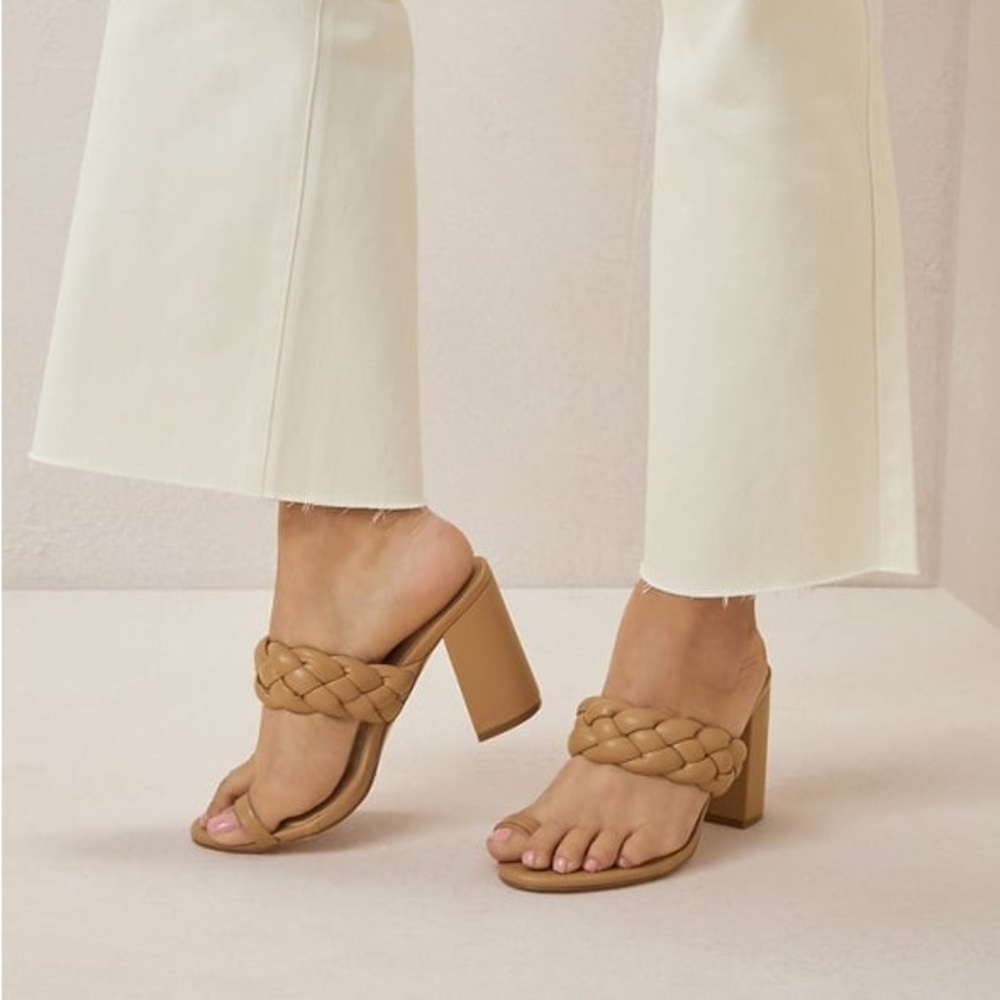 Just Fab Thalia Braided Heeled Sandal Camel Size 6.5
